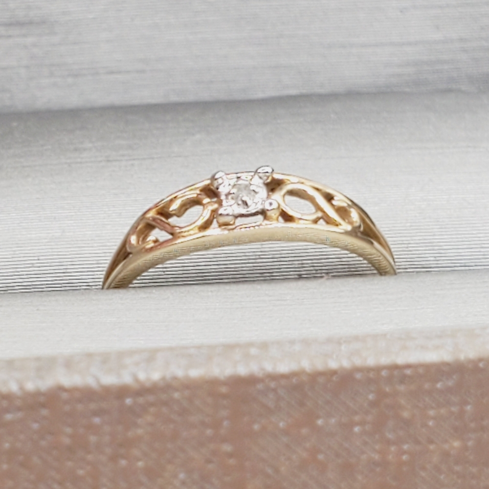 10K Yellow Gold Scroll Diamond Accent Ring - Tiny Baby Ring Knuckle Ring - Picture 10 of 11